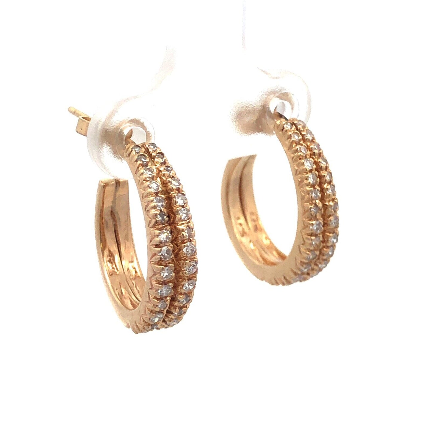 Classic 14K Yellow Gold Diamond Double Elongated Open Hoop Pierced Earrings