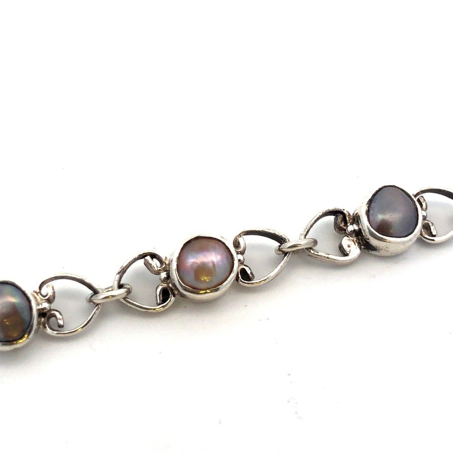 Vintage 925 Sterling Silver Pearl Tahitian Pearl Tennis Bracelet
