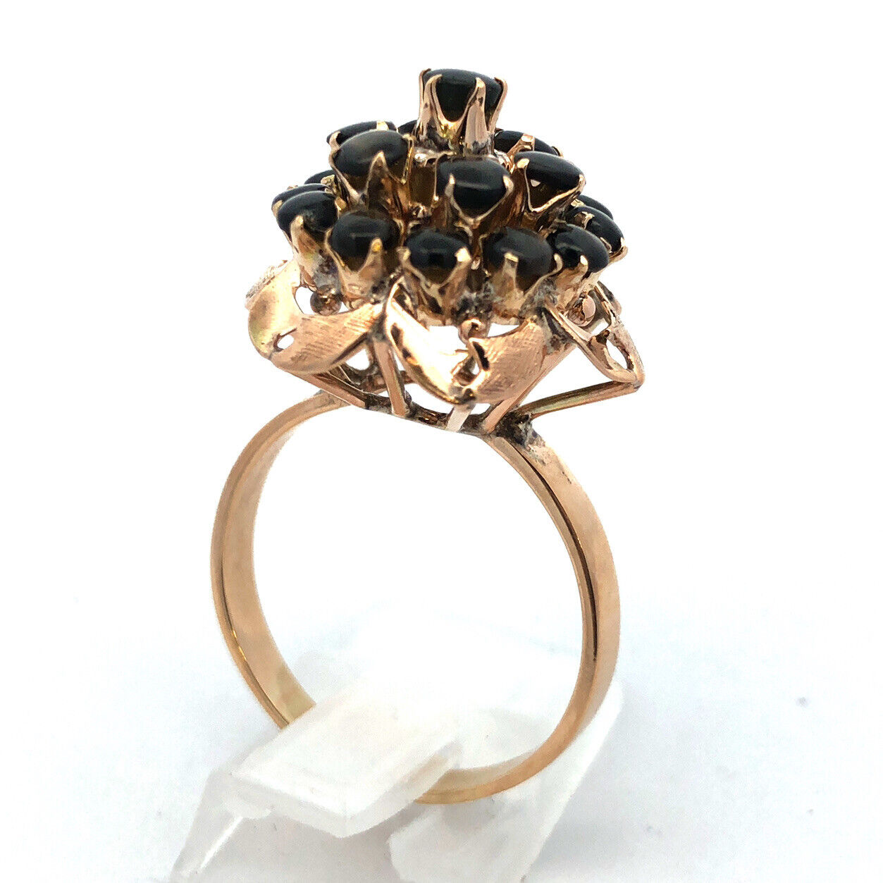 Designer 14K Yellow Gold Black Star Sapphire Princess Empire Style Cocktail Ring