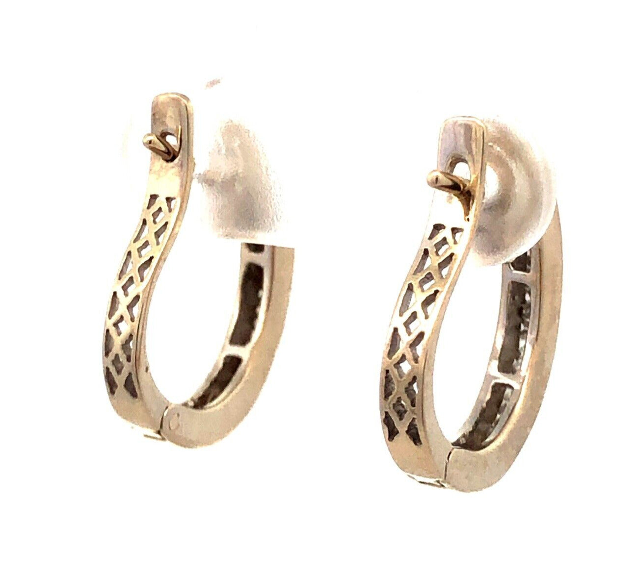 Designer 18K White Gold Baguette Diamond Channel Set Lever Back Hoop Earrings