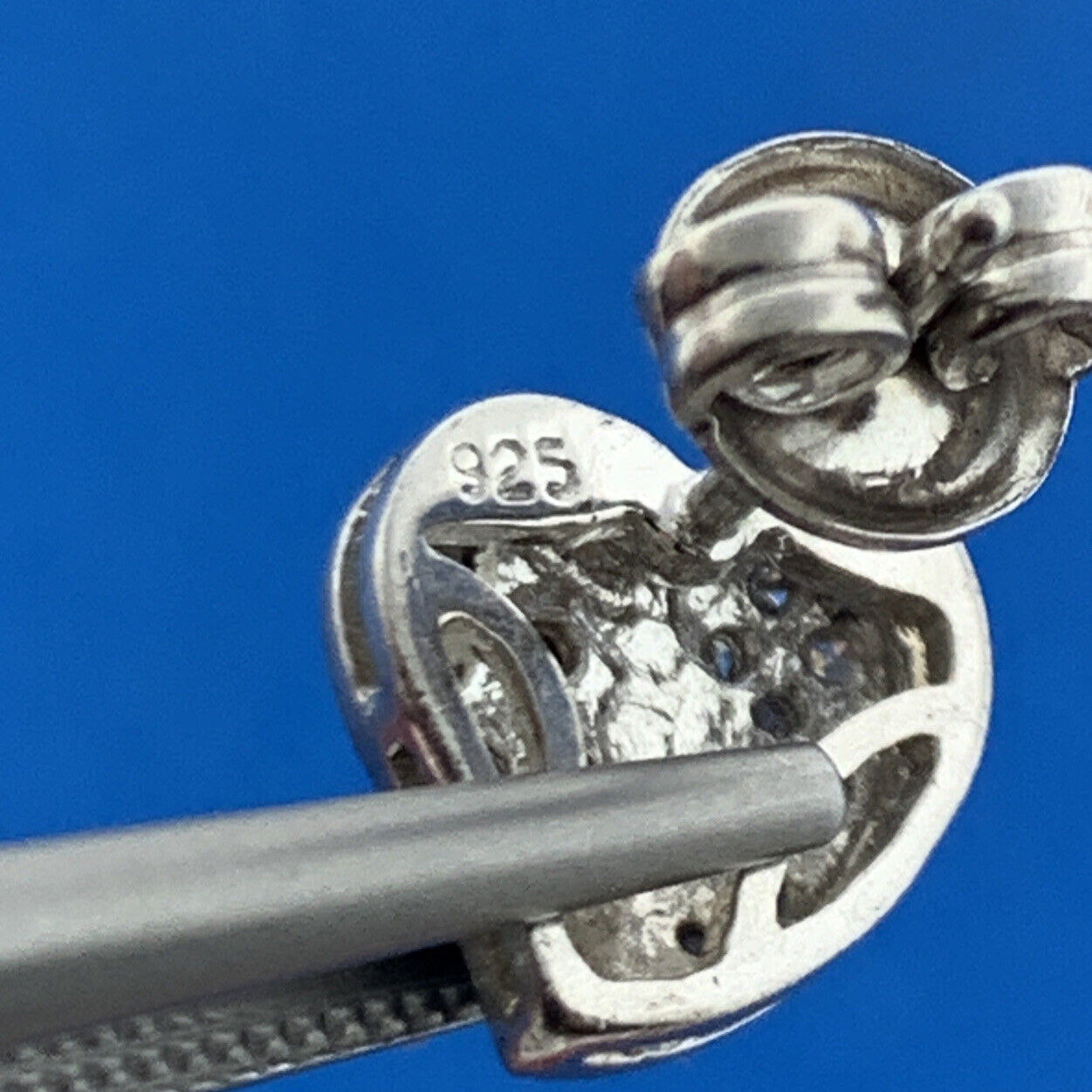 Designer HN 925 Sterling Silver White Black Diamond Cluster Heart Stud Earrings