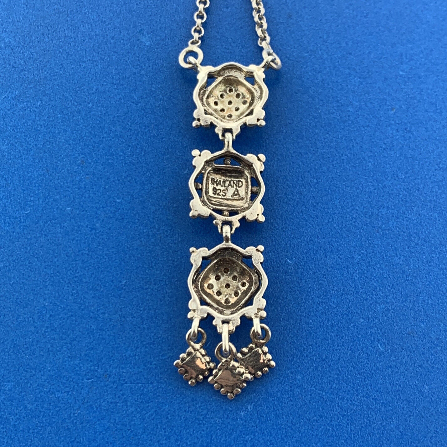 Stunning Sterling Silver 925 Round Sparkling CZ & Marcasite 17" Chain Necklace