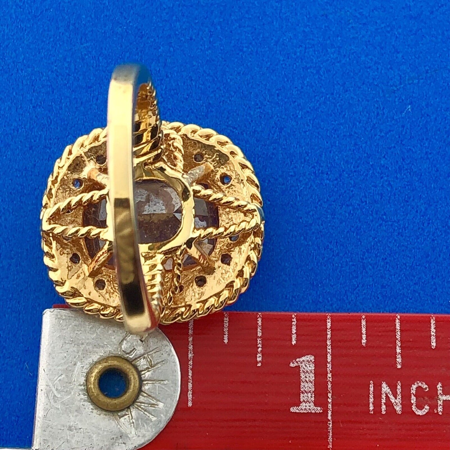 Gorgeous 18k Gold Plate Orange Rhinestone Statement Ring Size 7.75