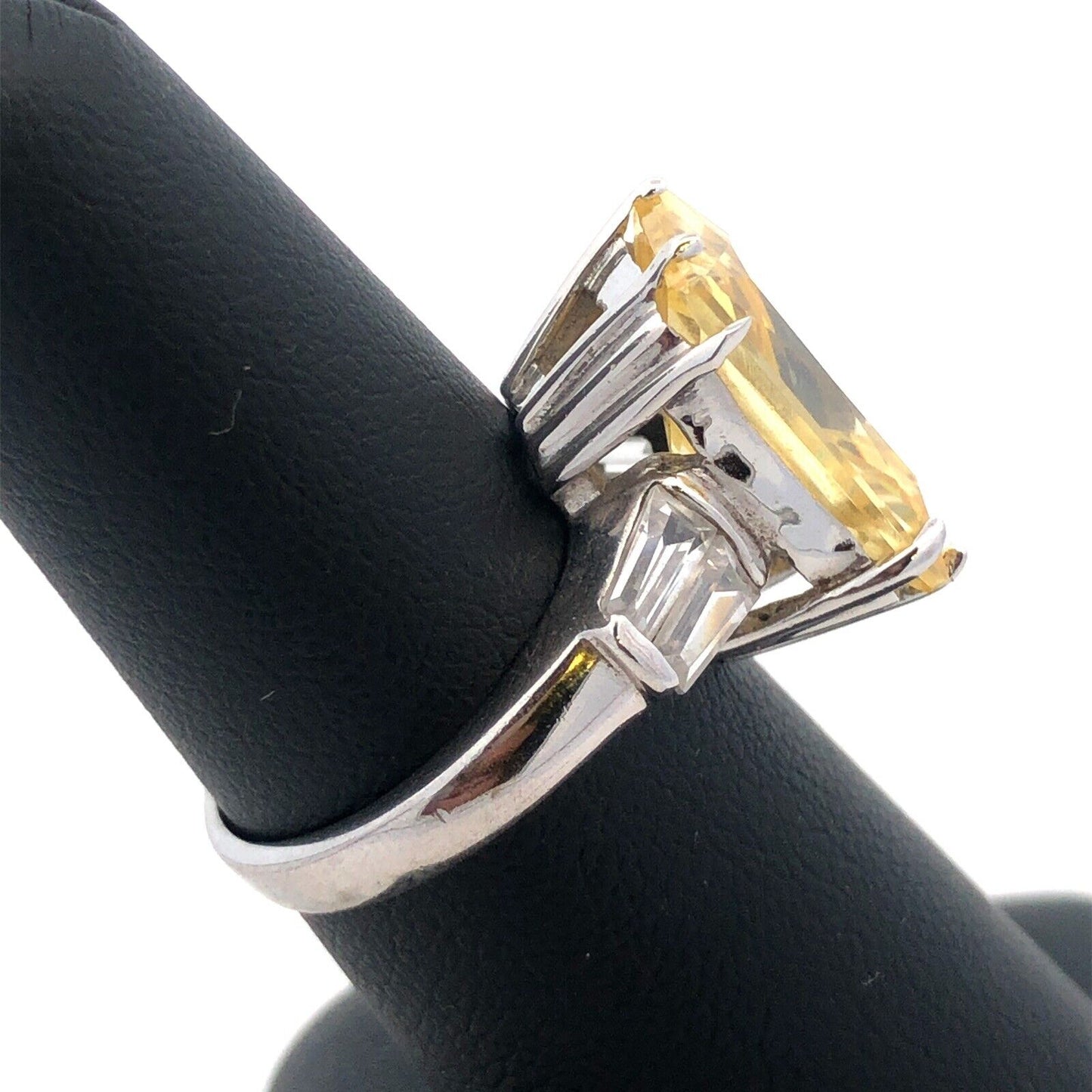 Designer CWE 925 Sterling Silver Radiant Emerald Lemon Quartz CZ Accent Ring