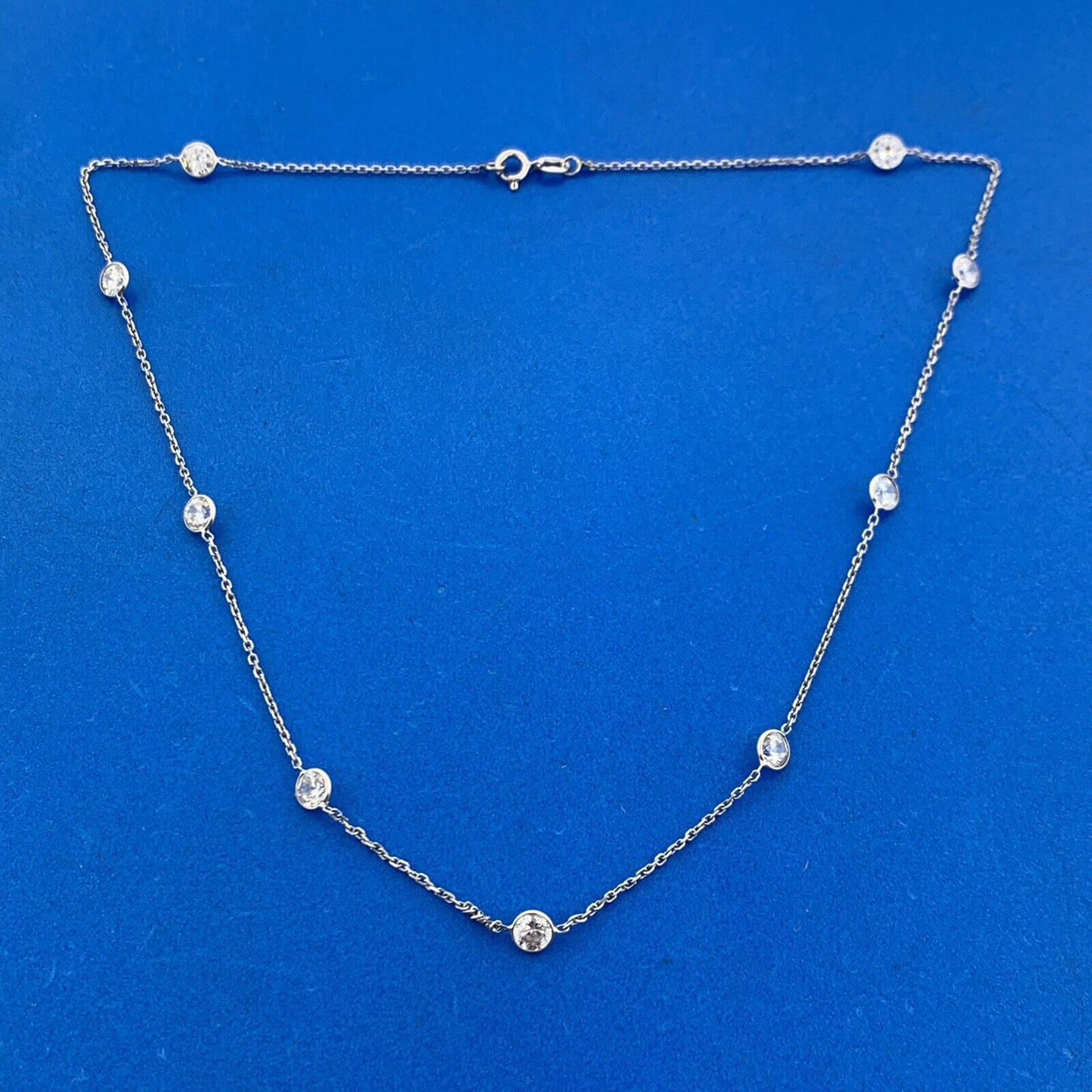 Designer 14K White Gold Round White Tourmaline Station Necklace