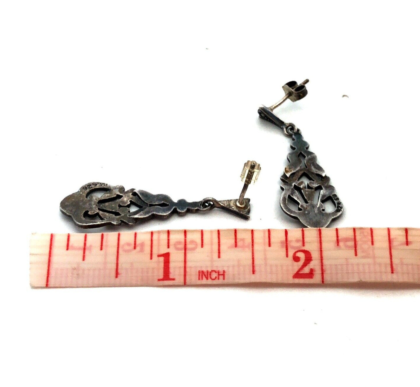 Designer SU 925 Sterling Silver Marcasite Art Deco Style Dangle Stud Earrings