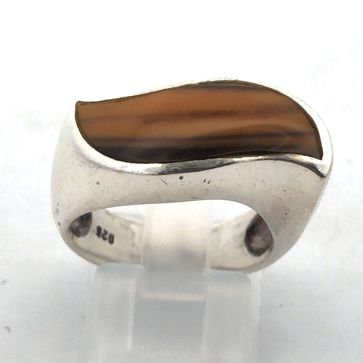 Estate 925 Sterling Silver Tiger's Eye Modernist Twist Cocktail Size 7.5 Ring