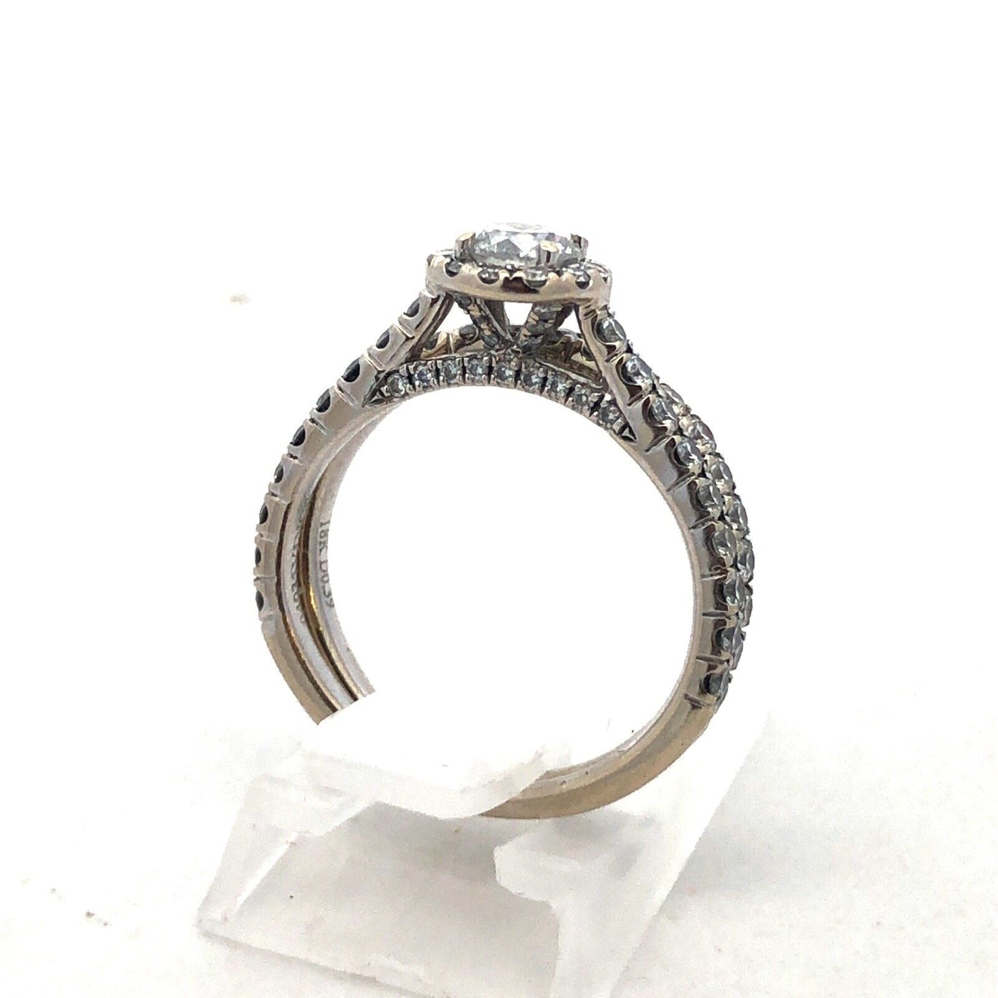 Designer 18K White Gold Round Diamond Solitaire W/Accents 2 Piece Bridal Set