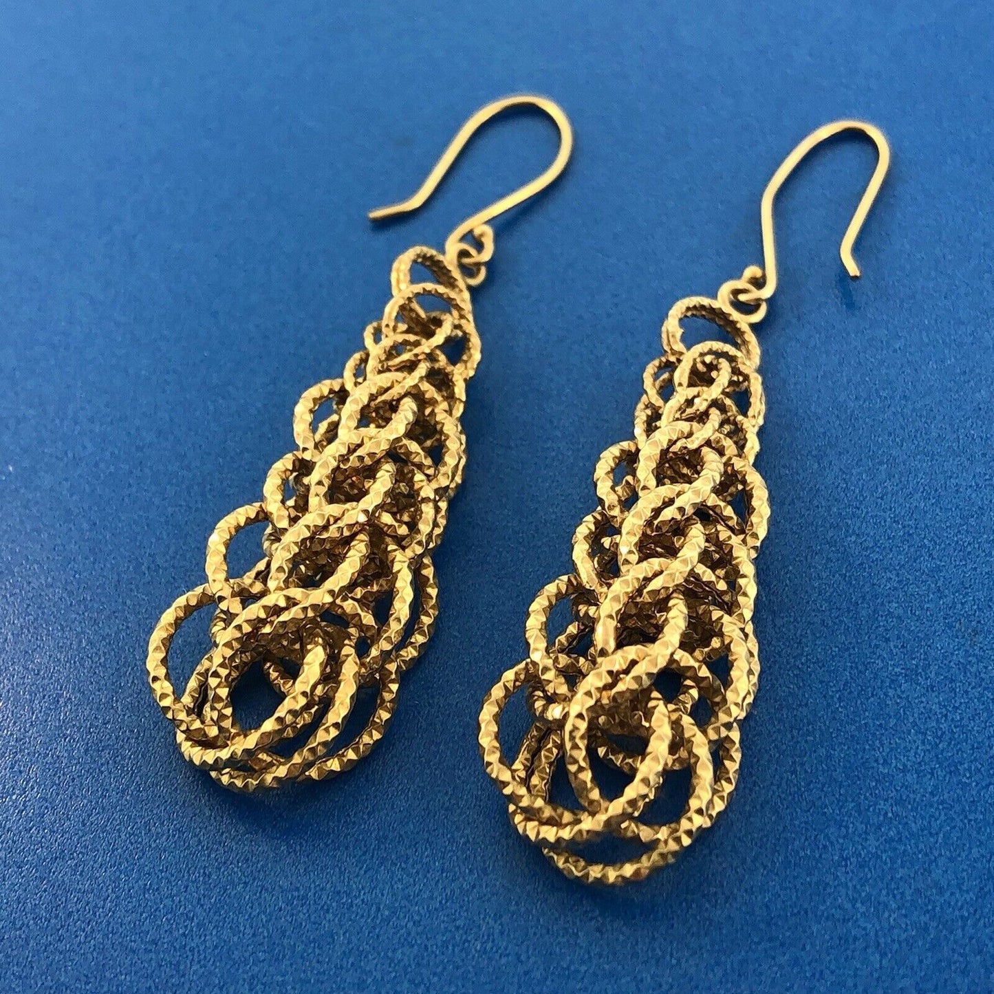Sterling Silver 925 Gold Tone Vermeil Interlocked Circle Teardrop Hook Earrings