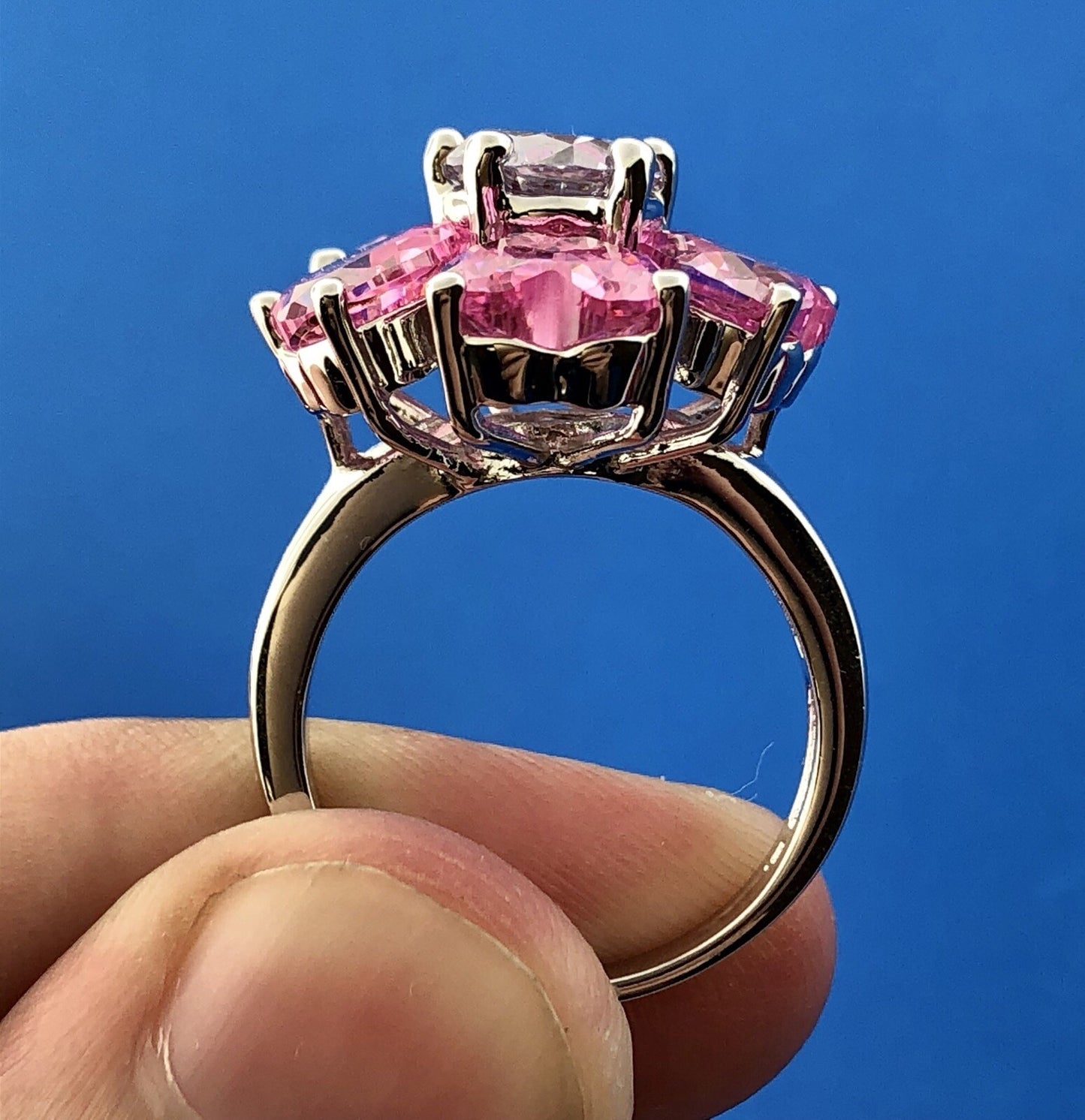 Nolan Miller Sterling Silver Faux Pink Sapphire & Amethyst Flower Designer Ring