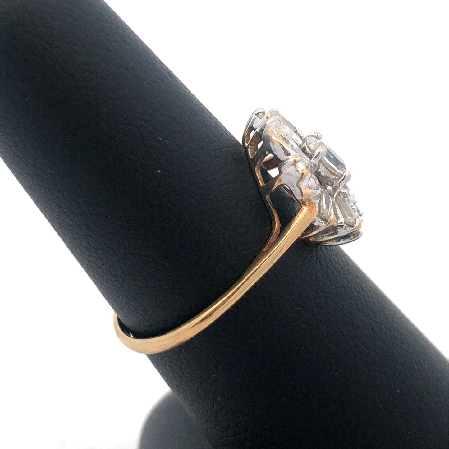 Estate 10K Yellow White Gold Oval CZ Baguette Accented Anniversary Ring