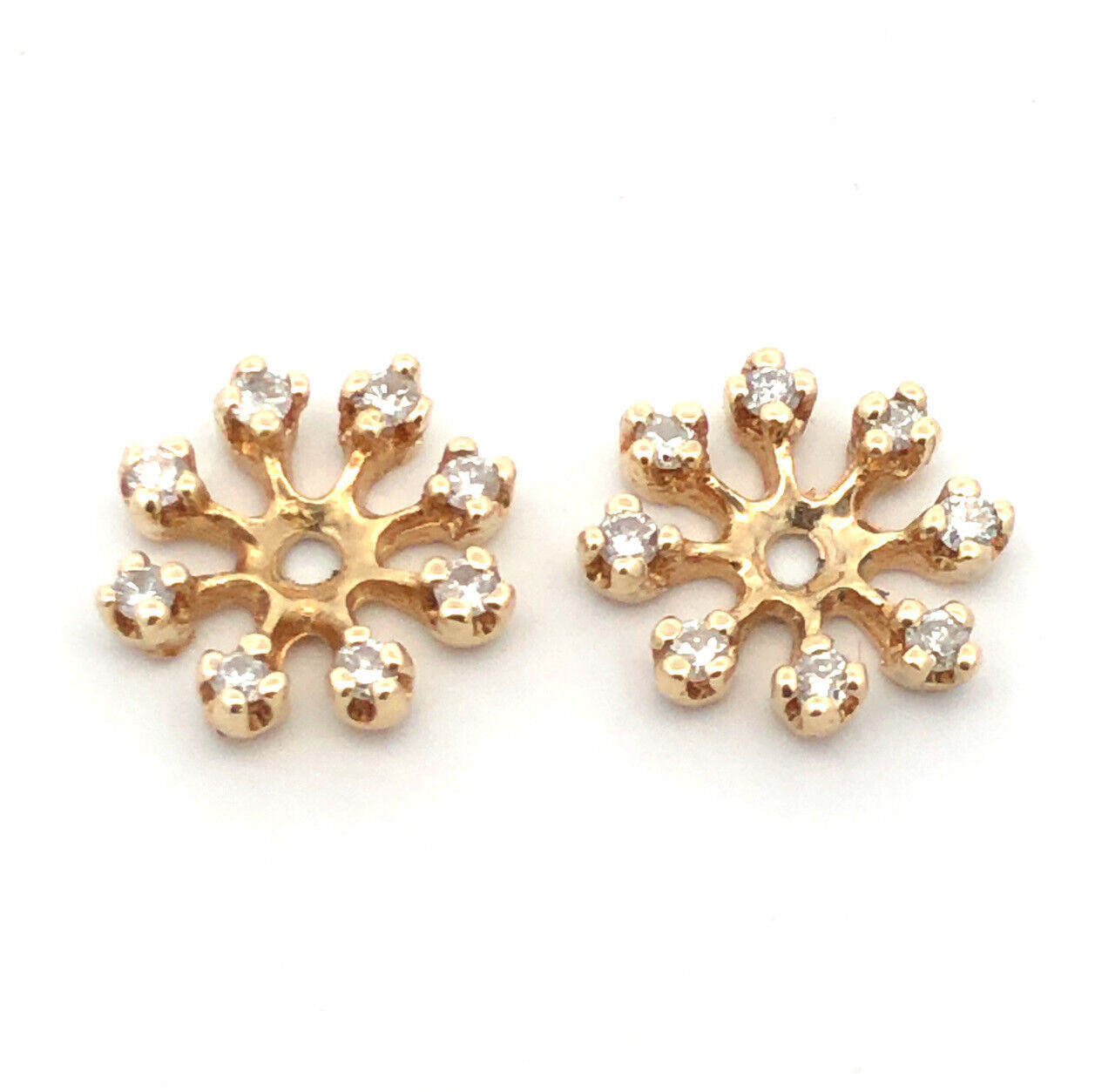 14K Yellow Gold Round Diamond Snowflake Starburst Stud Earring Jackets