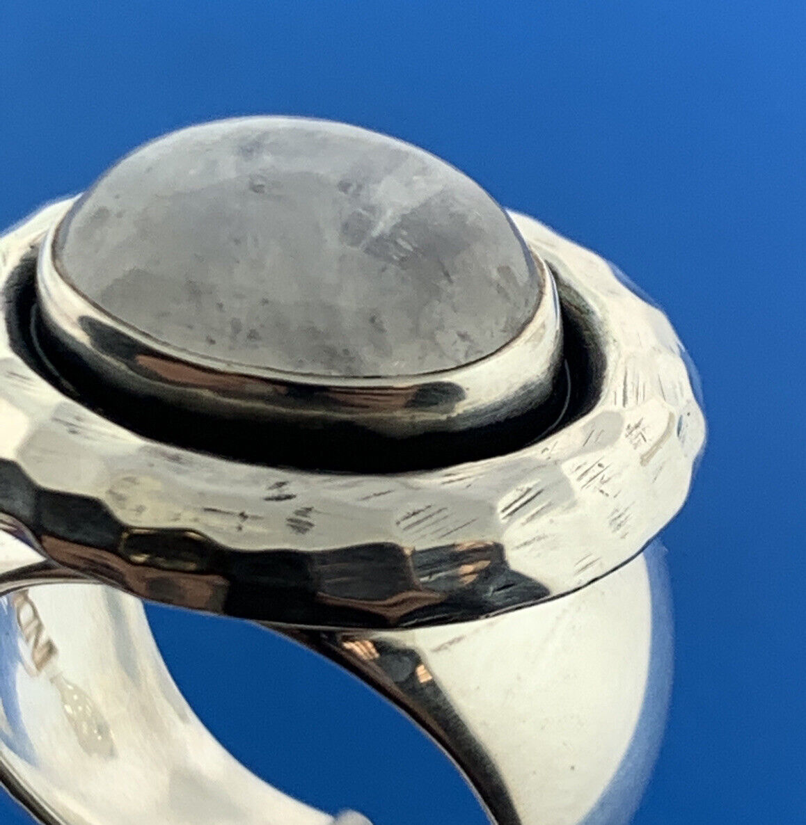Doug Paulus dP Sterling Silver Oval Rainbow Moonstone East West Hammered Ring