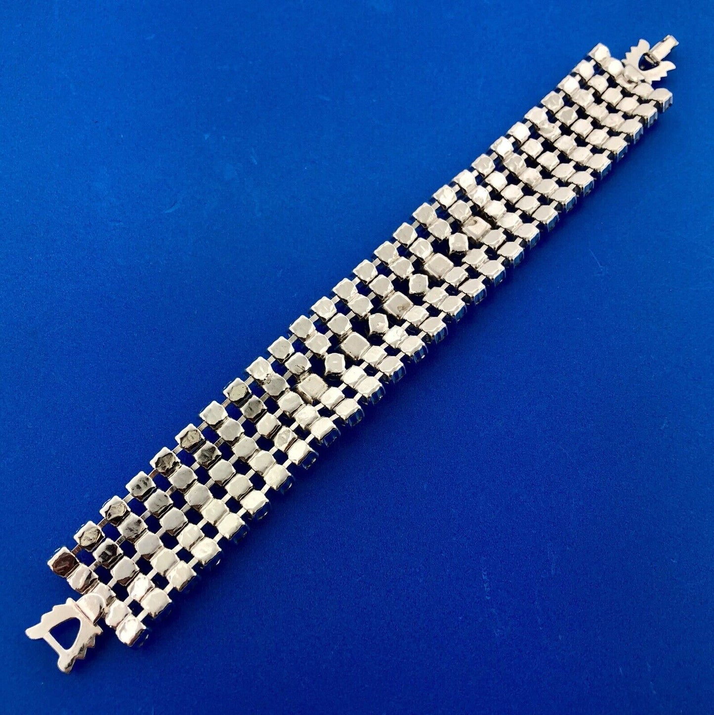 Vintage Haute Couture Silver Tone Rhinestone Five Row Statement Tennis Bracelet