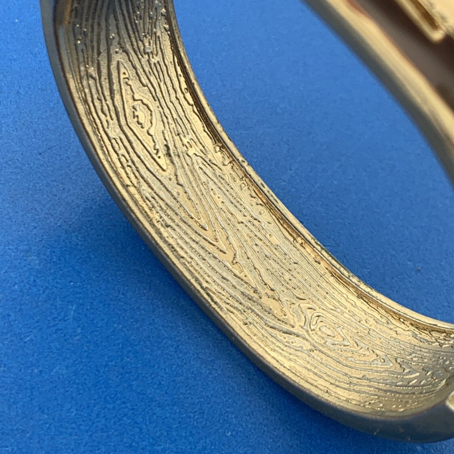 1980's Gold Tone Black Brown Gold Enamel Belt Buckle Design Hinged Cuff Bracelet