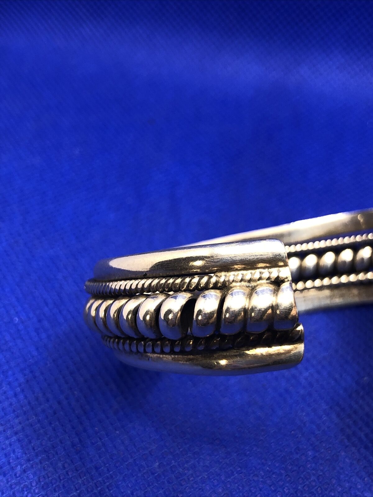 Taxco TC-155 925 Sterling Silver Ribbed Rope Twist Open Statement Cuff Bracelet