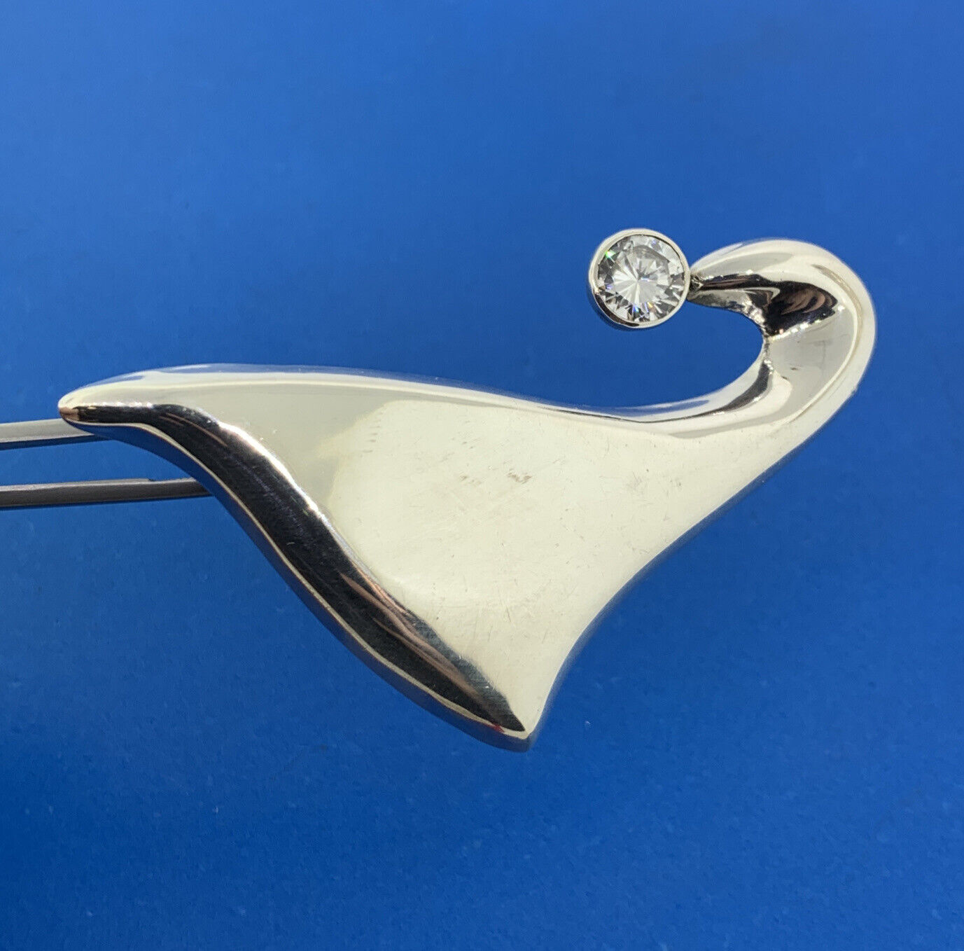 Taxco 925 Sterling Silver Cubic Zirconia Modernist Santa Hat Brooch Pendant