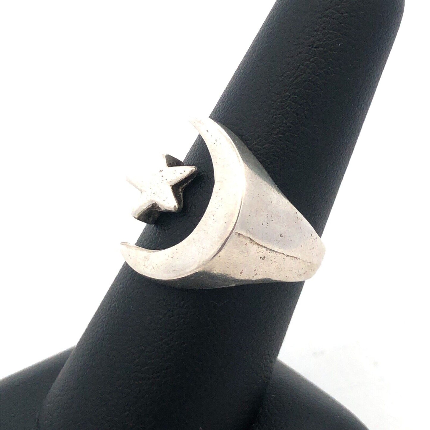 Artisan 925 Sterling Silver Crescent Moon And Star Statement Size 9 Ring