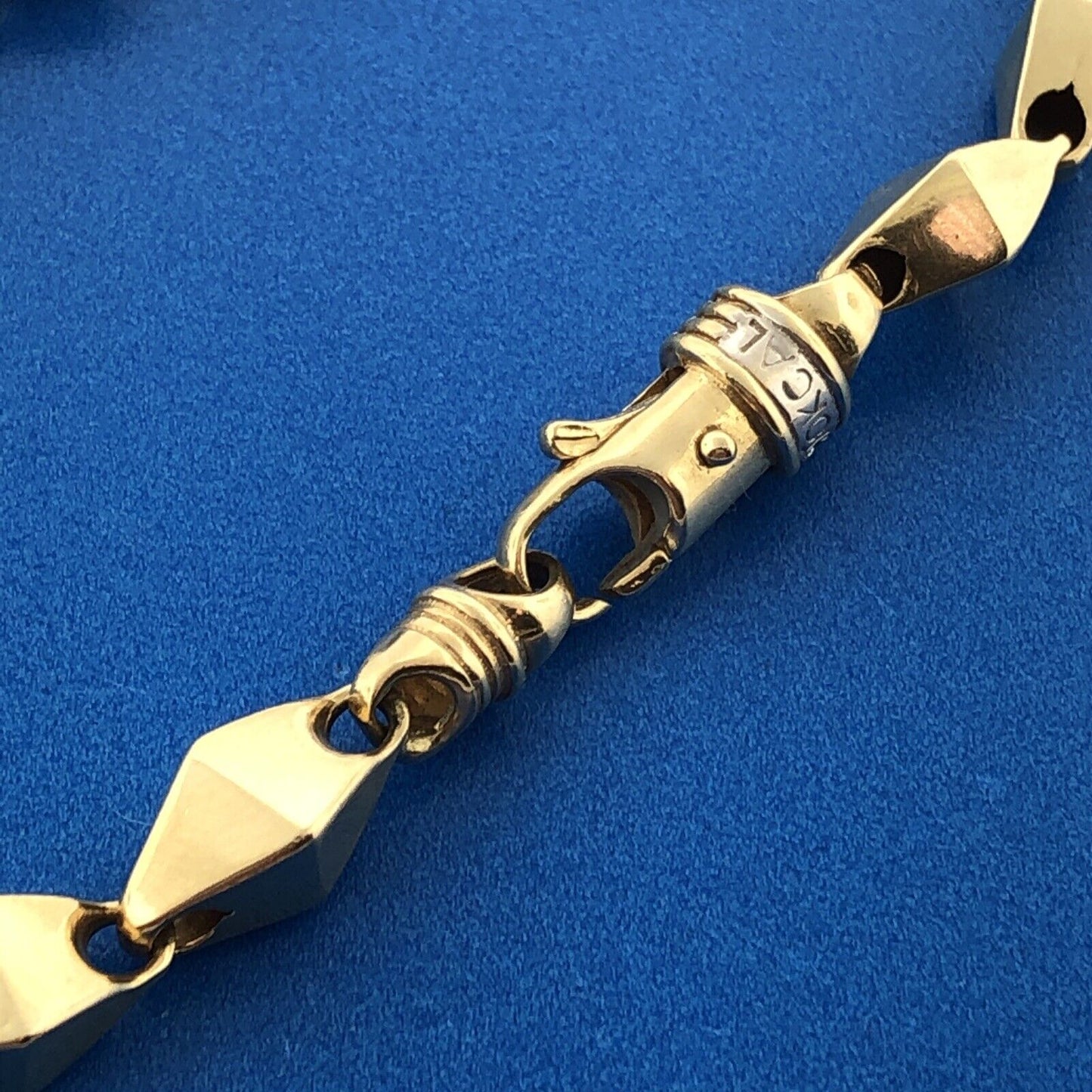 Designer Cal 10k Yellow Gold Three-Dimensional Diamond Shaped Bead 8" Bracelet