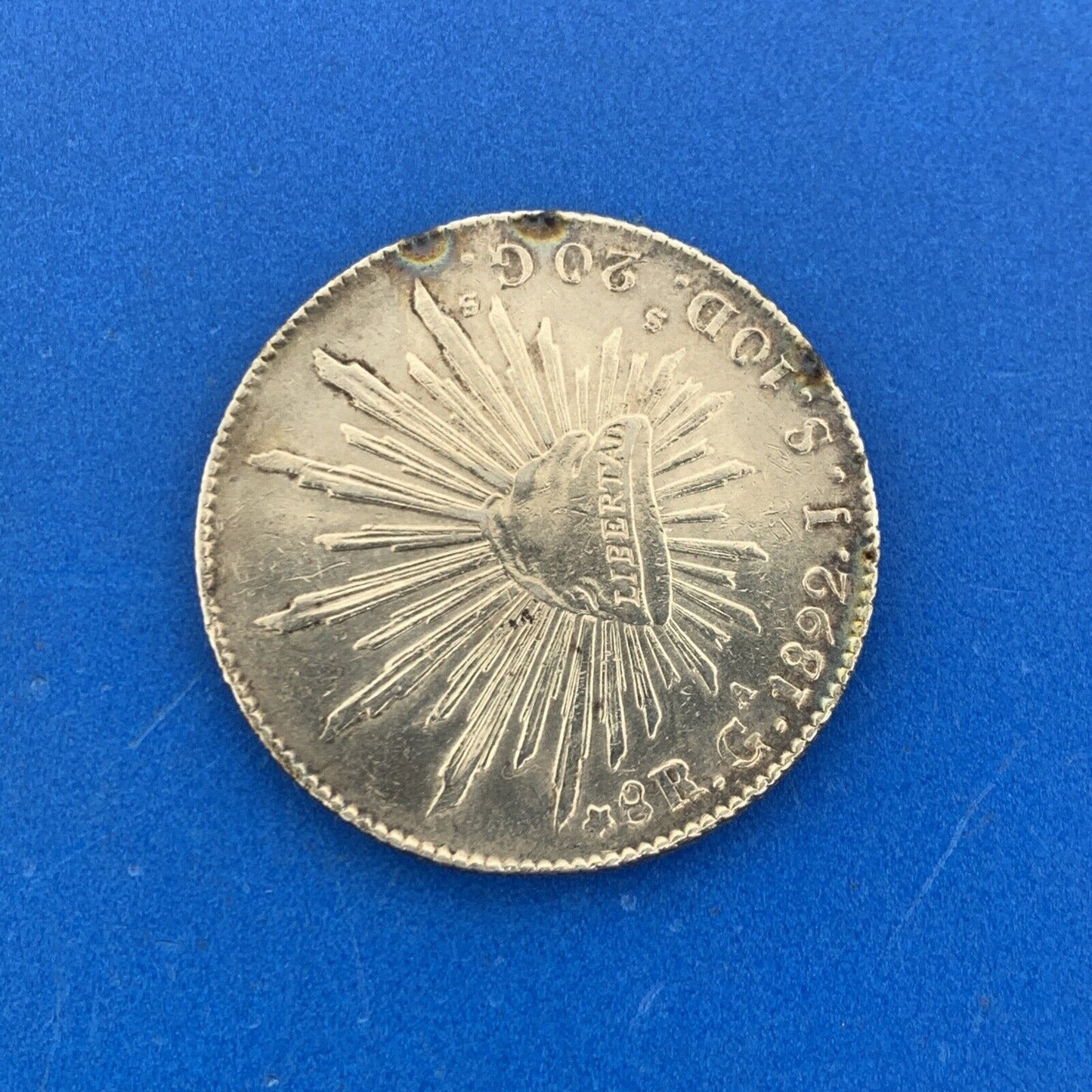 1892 Ga Guadalajara 8 Reales J.S. .903 Silver Mexico Better Date Coin