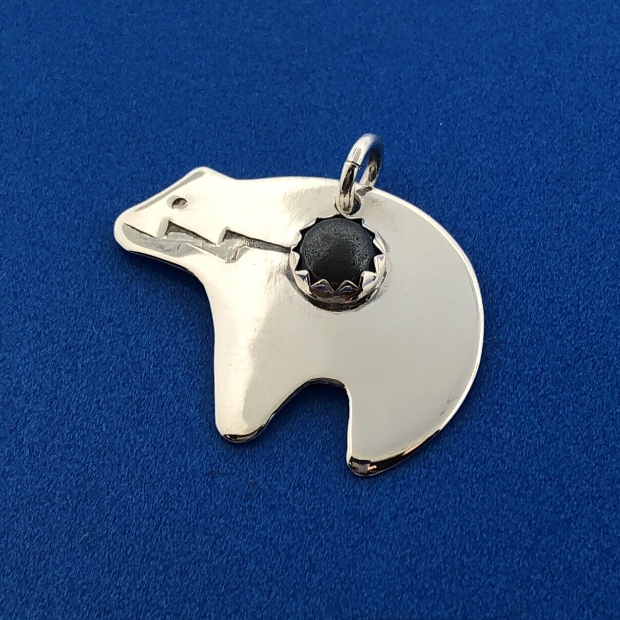 Native American Artist Herbert Tsosi 925 Sterling Silver Gray Stone Bear Charm