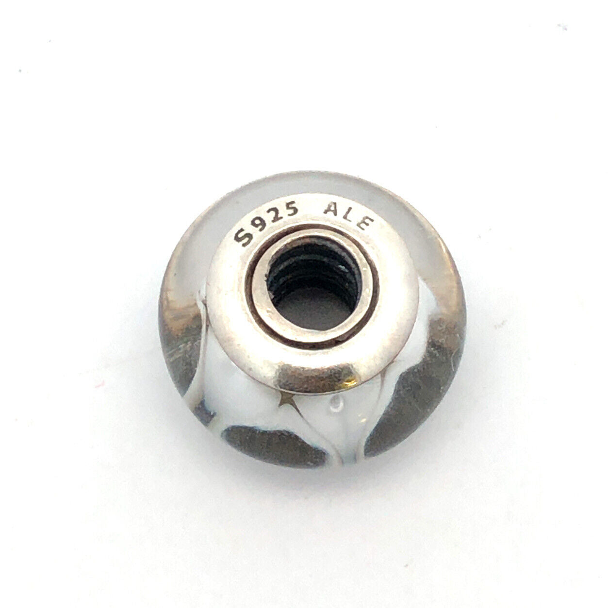 Retired PANDORA 925 Sterling Silver 790921 White Murano Looking Glass Bead Charm
