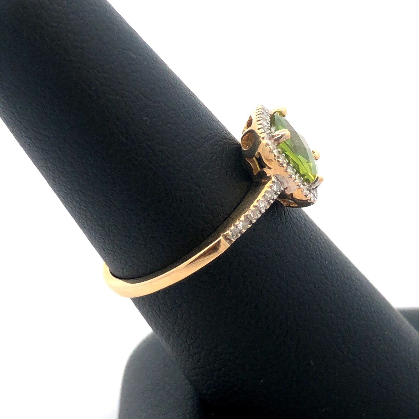 Beautiful Designer 14K Yellow Gold Peridot Diamond Halo Birthstone Cocktail Ring