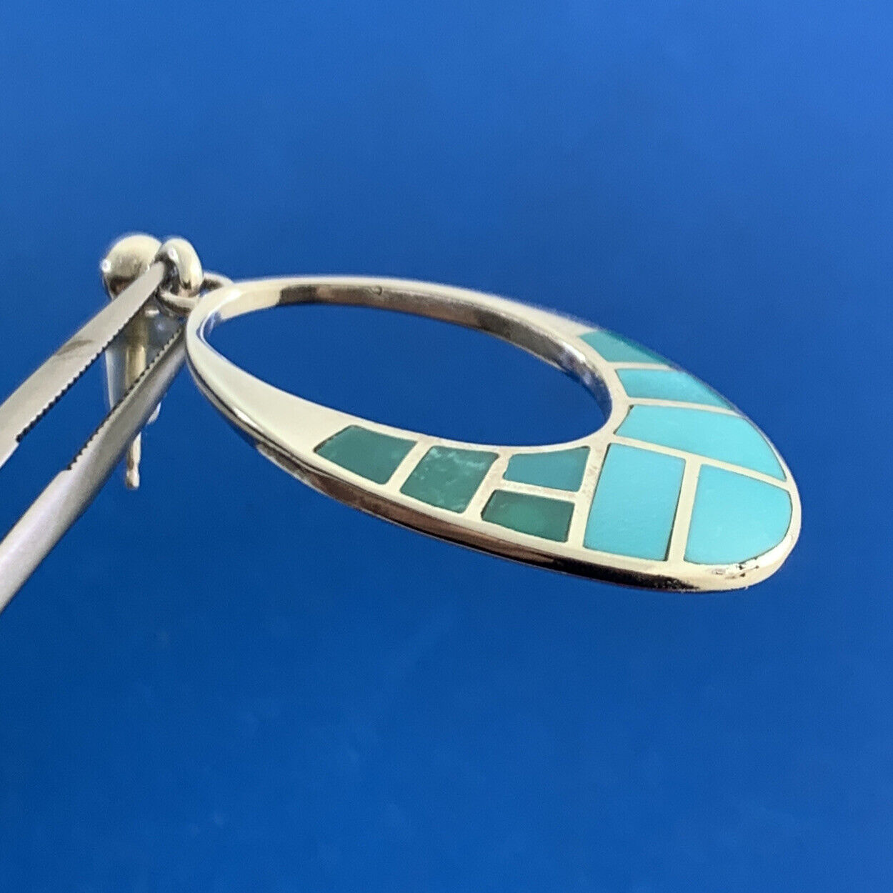 Tomo Turquoise Inlay Cutout Modern Oval 925 Sterling Silver Dangle Studs