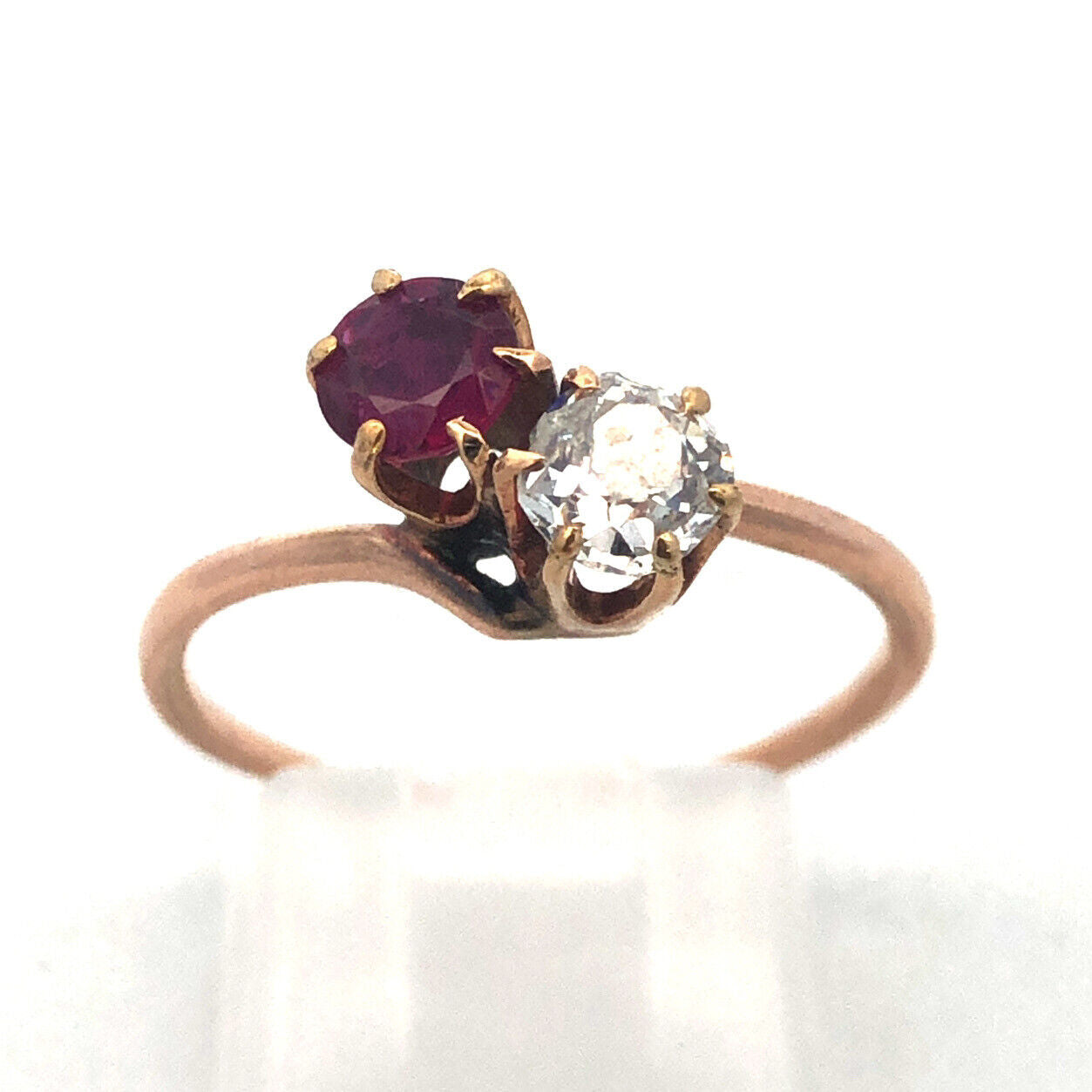 Stunning 14K Yellow Gold Diamond Ruby Duo Engagement Anniversary Cocktail Ring