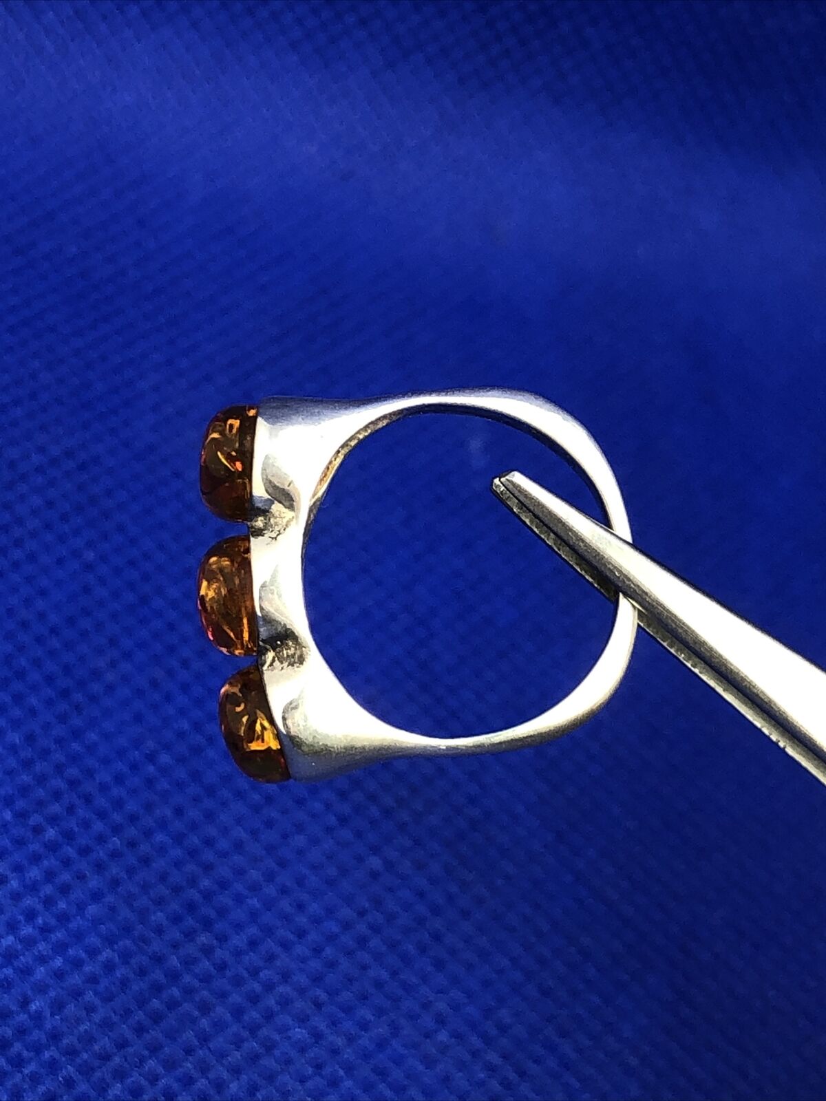 Estate Oval Amber Cabochons 925 Sterling Silver Ring Size 5.5