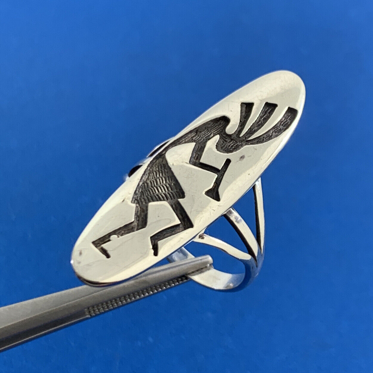 Native American Hallmarked 925 Sterling Silver Kokopelli Statement Finger Ring