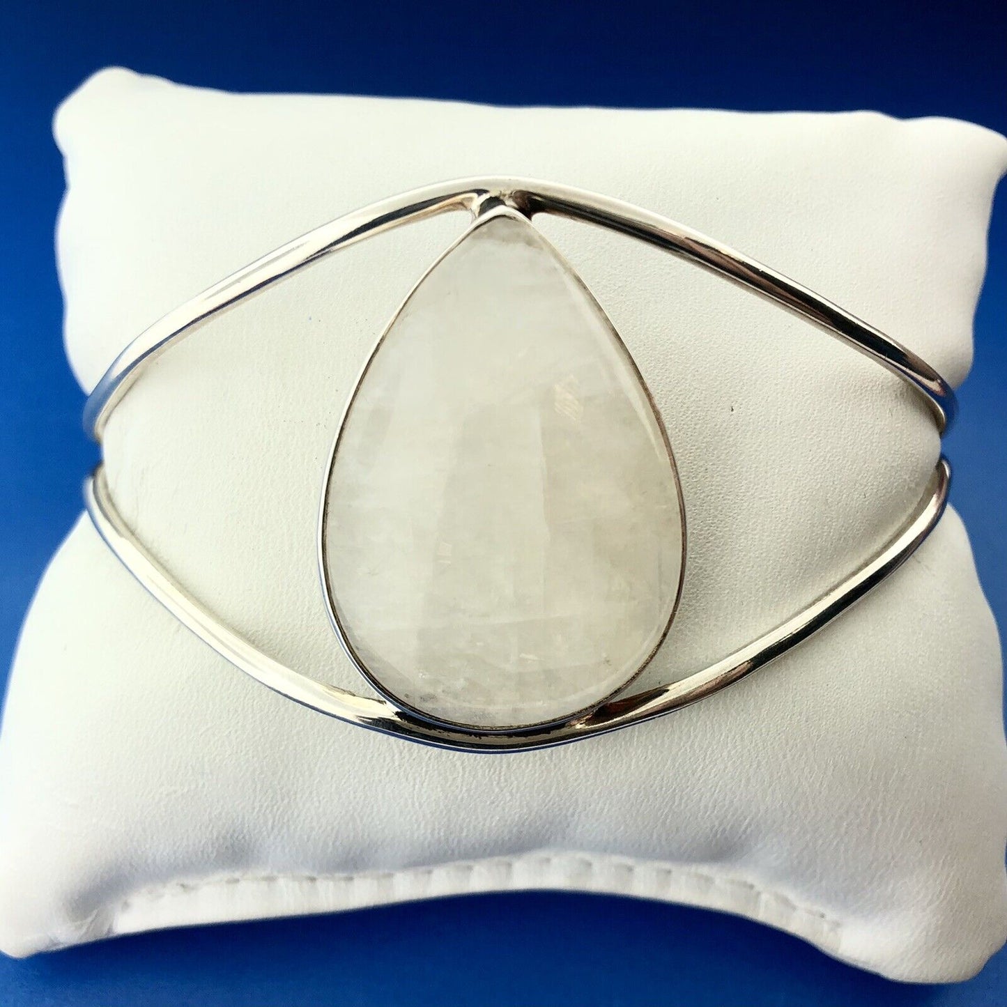 Designer Arya Esha 925 Sterling Silver Blue Moonstone Dramatic Cuff Bracelet