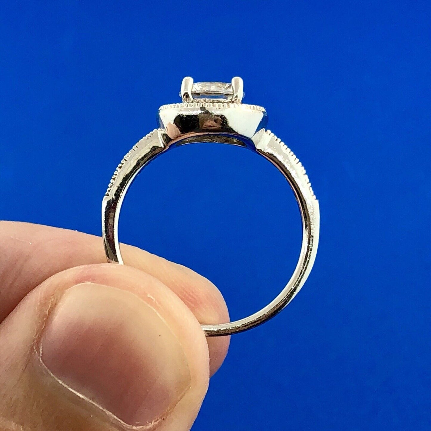 Sterling Silver 925 Cubic Zirconia CZ Solitaire Halo Engagement Ring