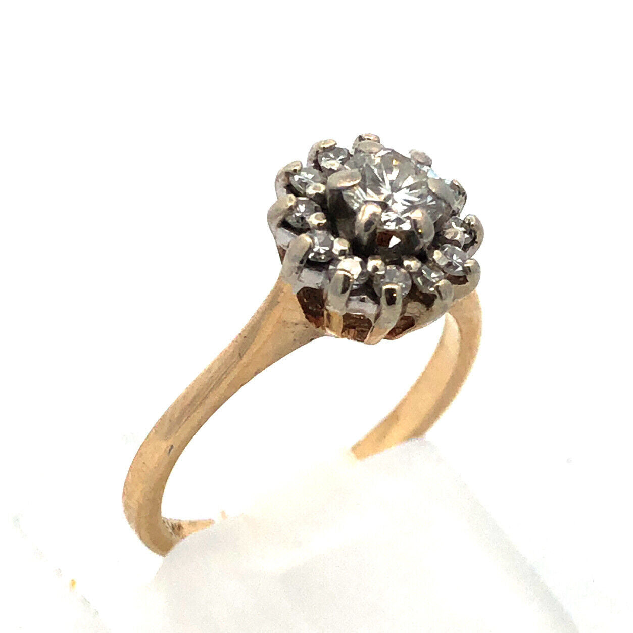Designer 14K Yellow Gold Round Diamond Halo Engagement Anniversary Ring