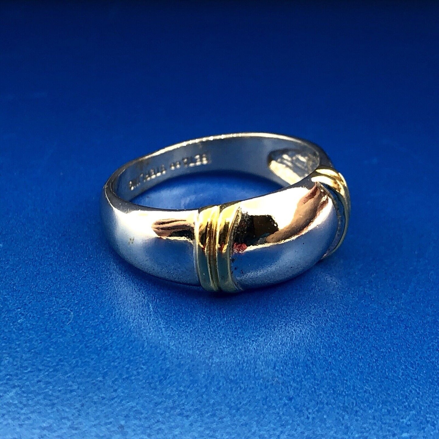Designer SETA Two Toned Sterling Silver 925 Polished Ribbed Band Ring