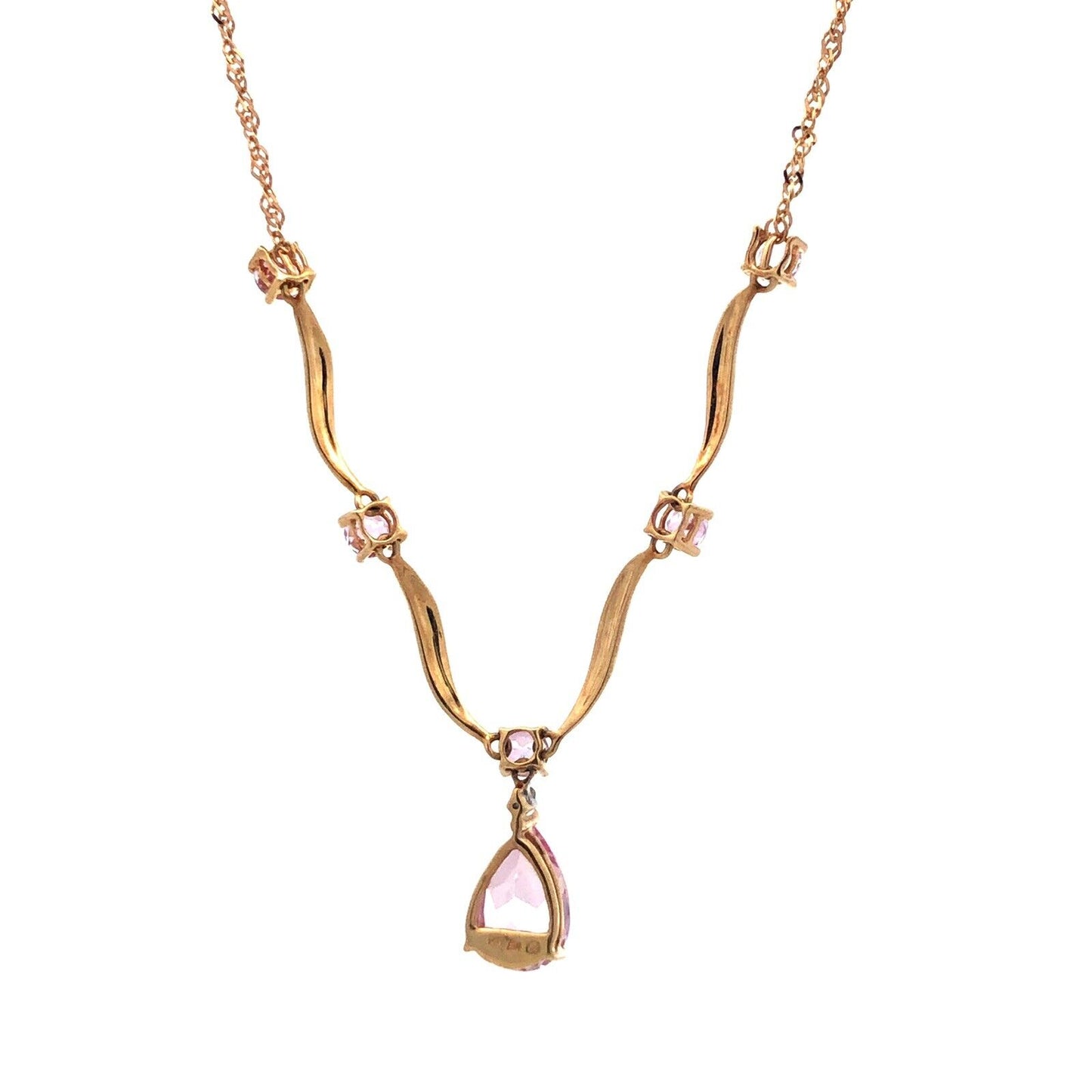 Designer AJ 14K Yellow White Gold Pink Sapphire Solitaire Diamond Necklace