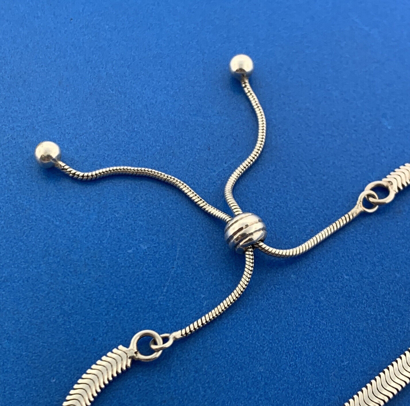 Estate Sterling Silver 925 Slinky Snake Link Adjustable Lariat Style Bracelet