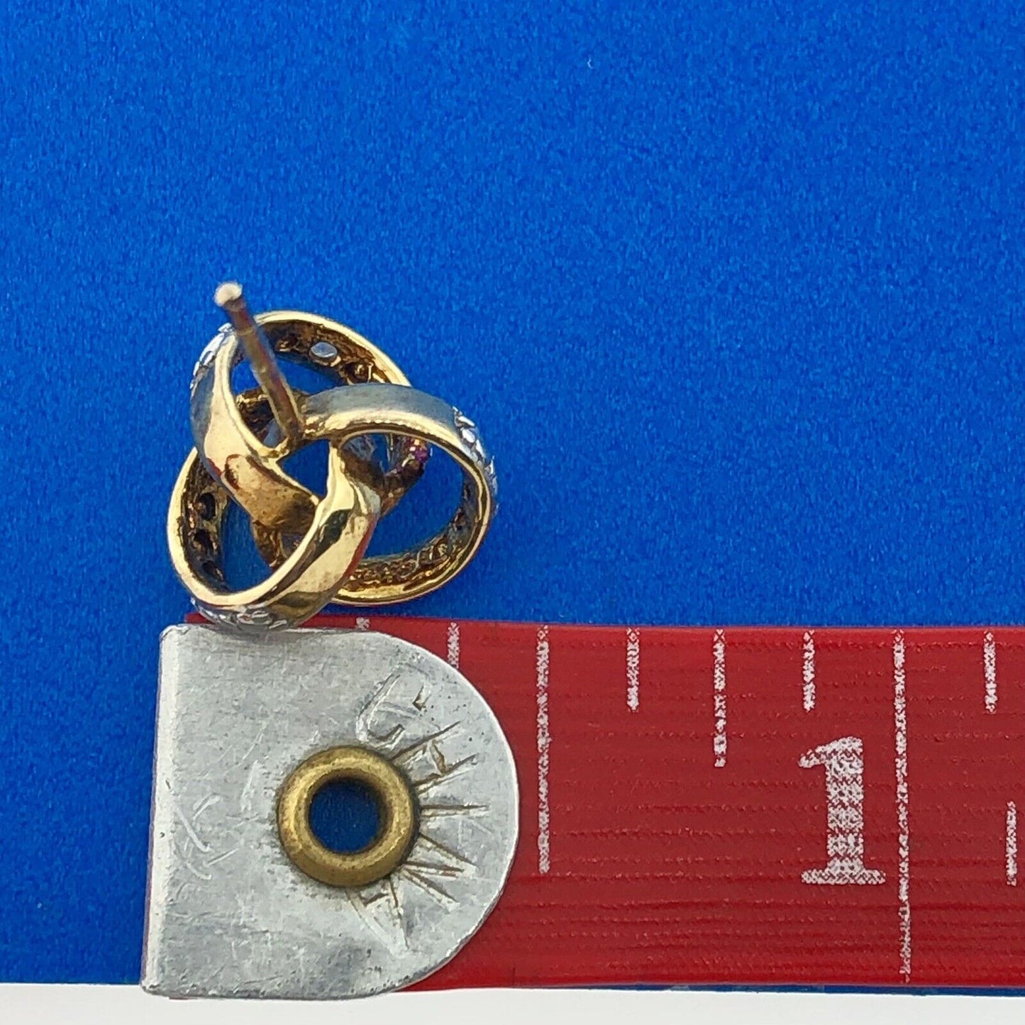 Gold Vermeil Sterling Silver Diamond Triple Interlocked Ring Stud Earrings
