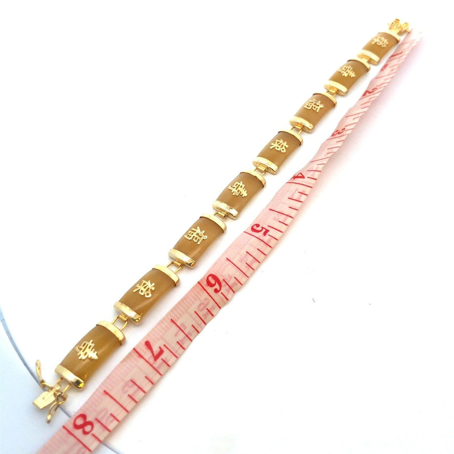 925 Sterling Silver Estate Vermeil Yellow Jade Chinese Luck Longevity Bracelet