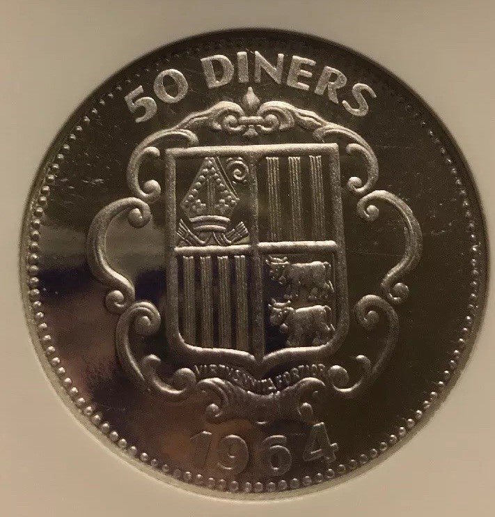 1964 Andorra Platinum 50 Diners Napoleon NGC Proof 64 UC Super Rare 1 Of 3 Mntg