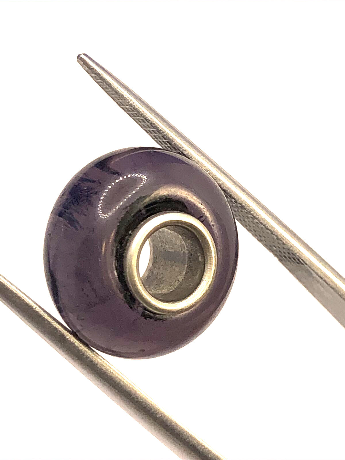 Purple 925 Sterling Silver Glass Slide Bracelet Bead Charm
