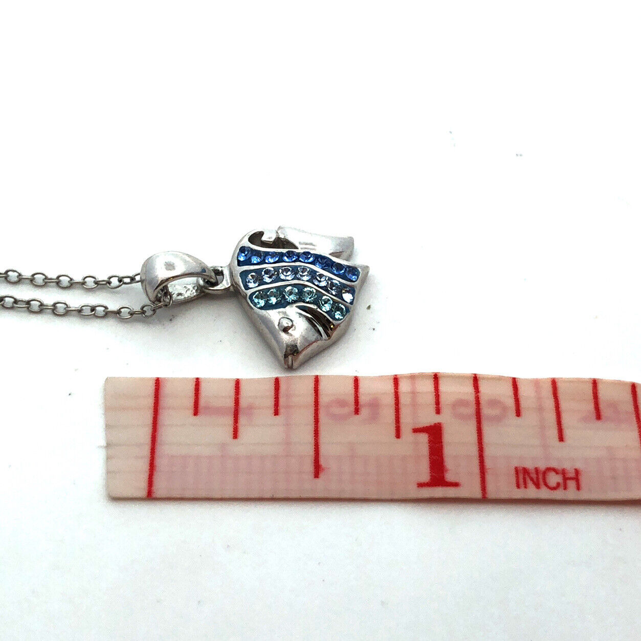 925 Sterling Silver Designer R Blue Cubic Zirconia Ocean Fish Pendant Necklace