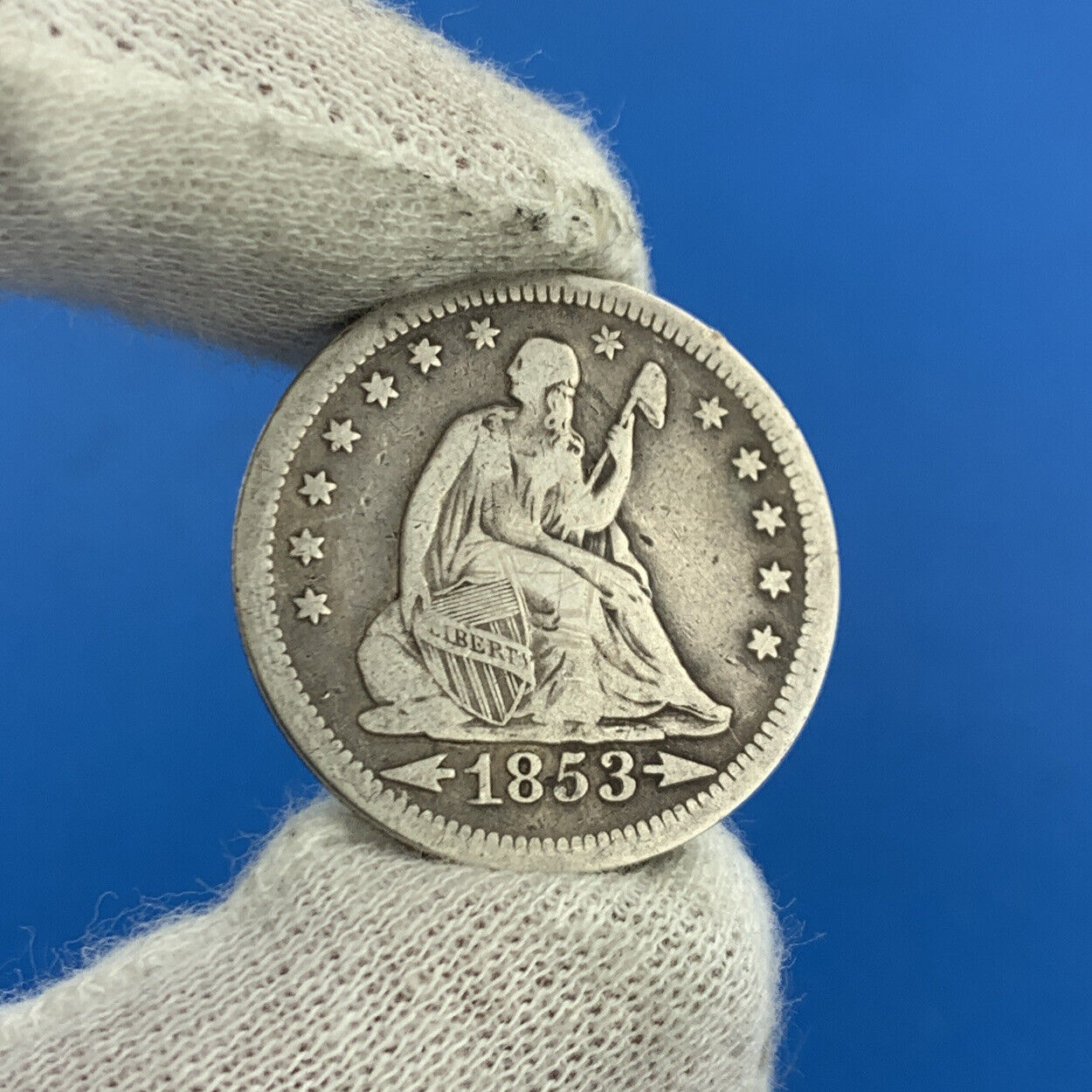 1853 25c Arrows & Rays Seated Liberty Quarter 90% Silver Rare Date Type Coin