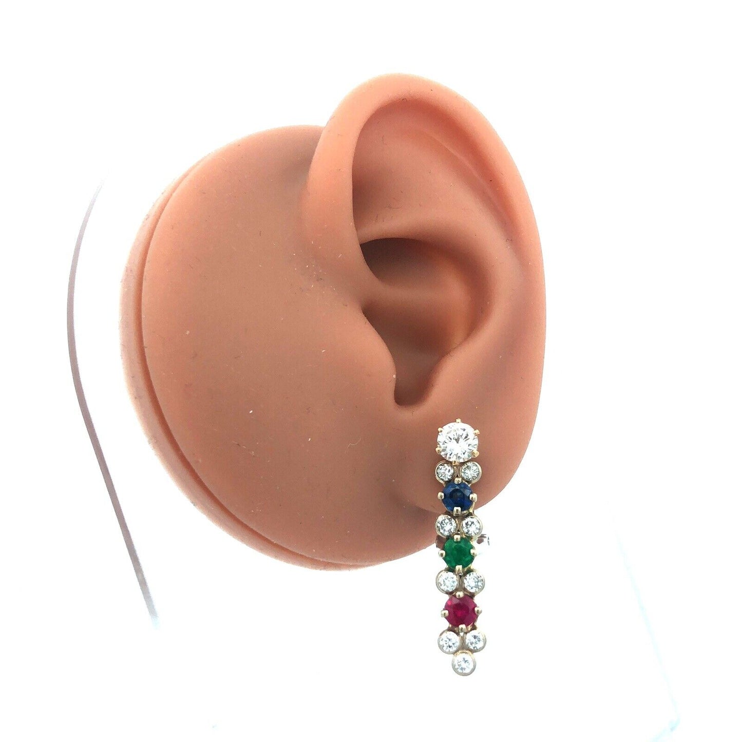 Designer 14K Yellow White Gold Diamond Sapphire Ruby Emerald Omega Back Earrings