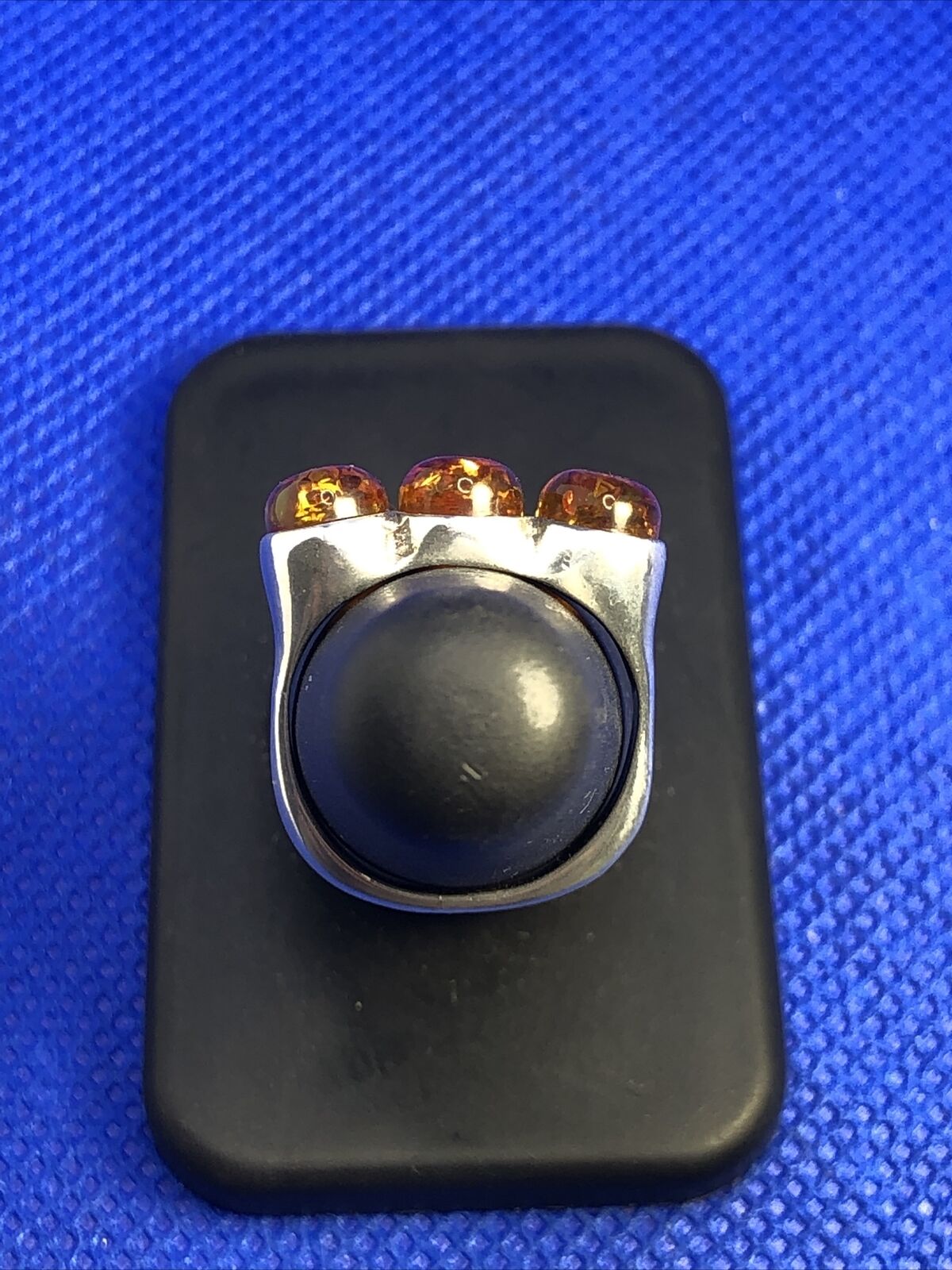 Estate Oval Amber Cabochons 925 Sterling Silver Ring Size 5.5