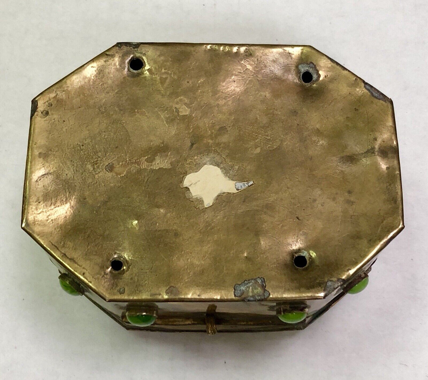 Vintage India Artisan Brass Jeweled Handled Lockable Latched Trinket Jewelry Box