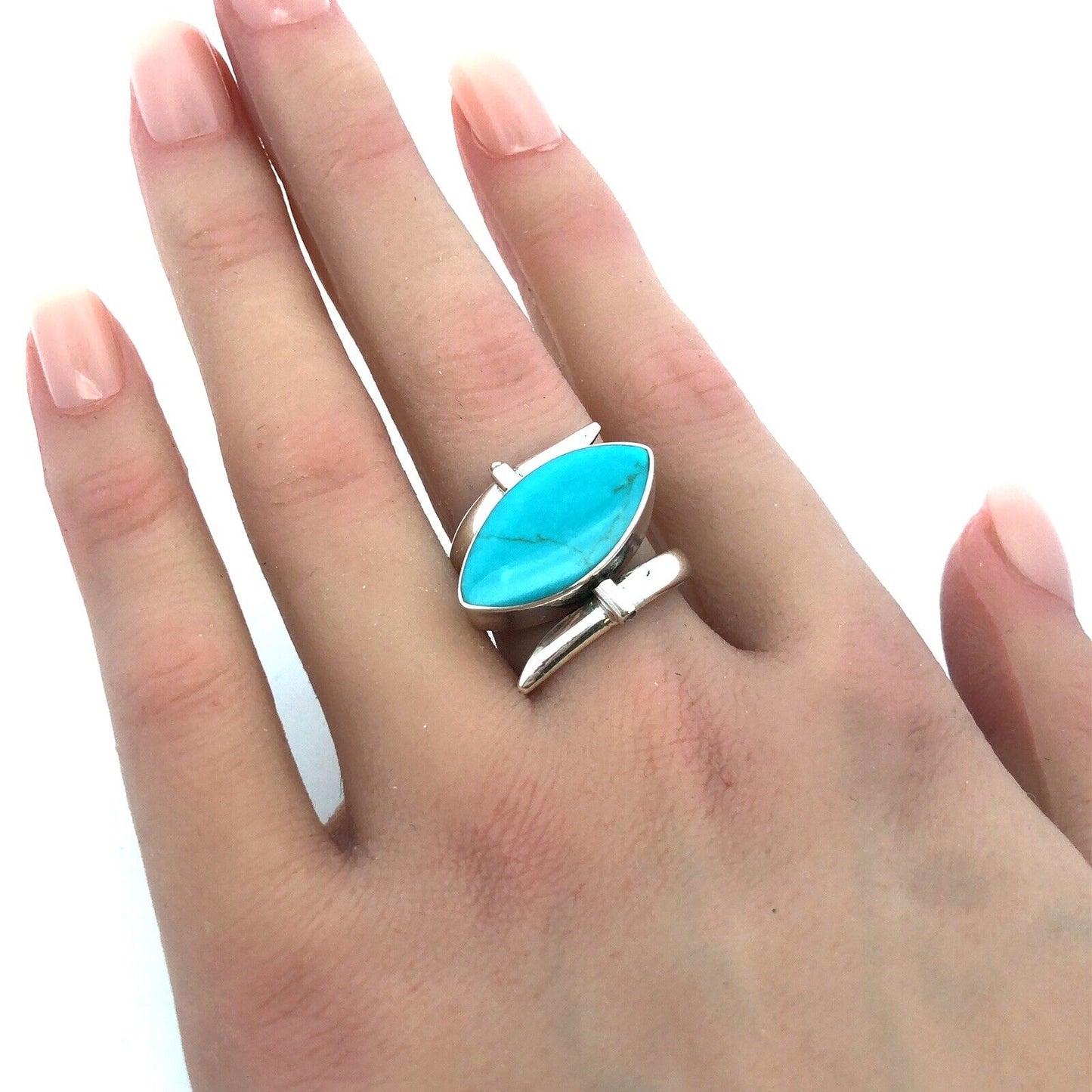 Designer HCB Mexico 925 Sterling Silver Turquoise Abalone Modernist Flip Ring