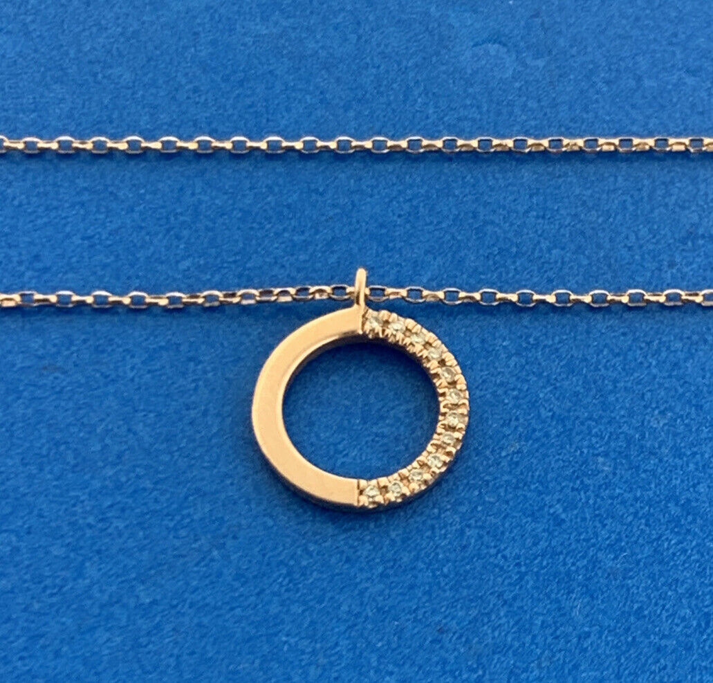 Designer 14K Rose Gold Diamond Infinity Eternity Circle Pendant Necklace