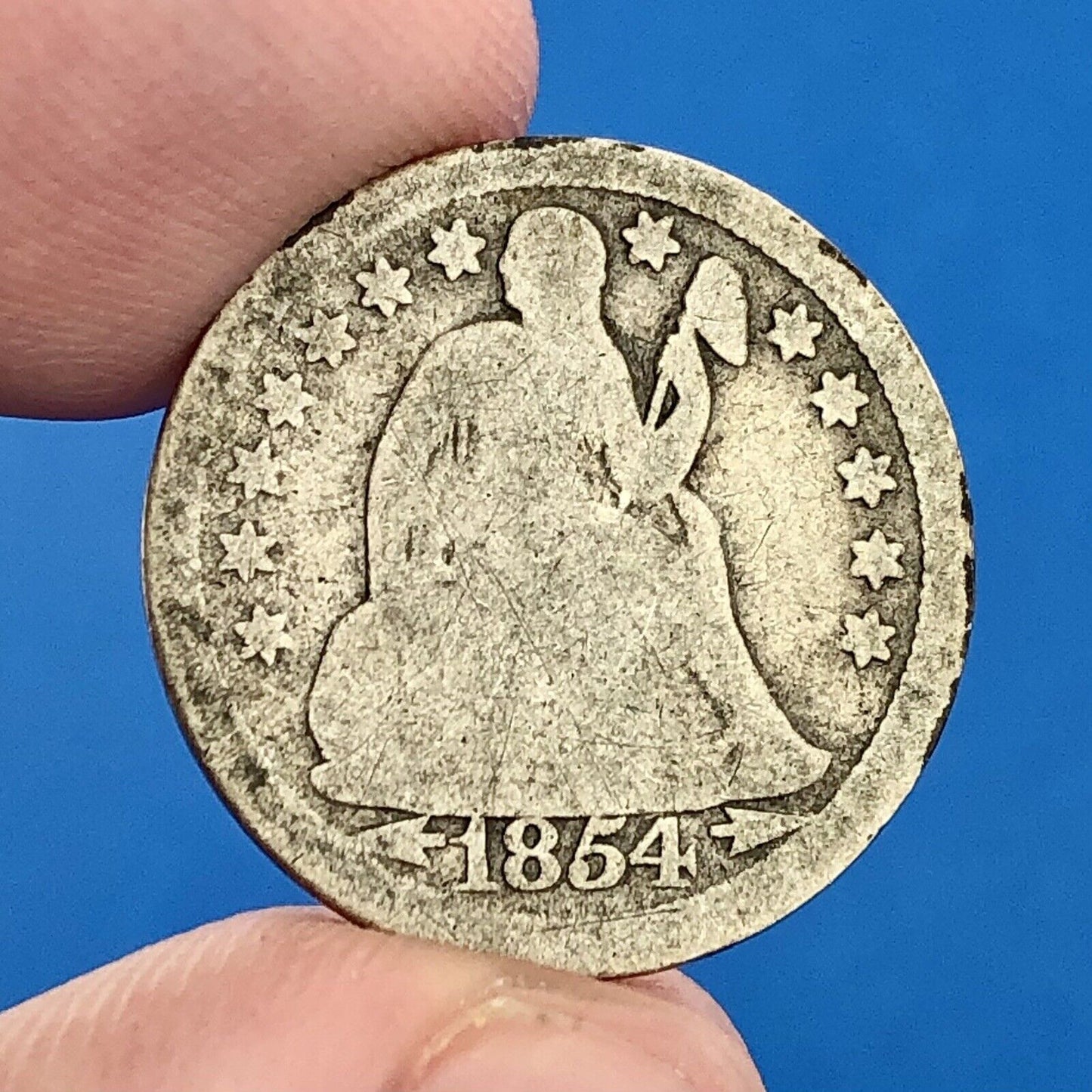 1854 P Seated Liberty Silver Dime 10c Better Key Philadelphia Mint Coin