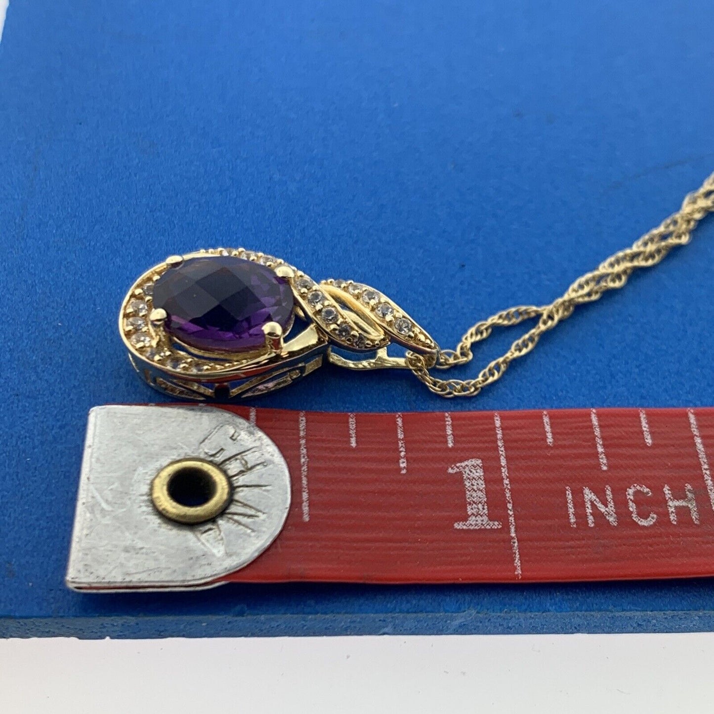 Designer 925 Sterling Silver Vermeil Amethyst Diamond Drop Pendant Necklace